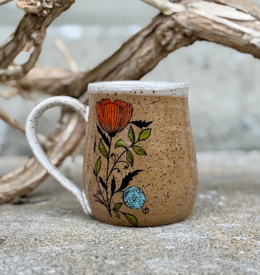 Retro Flower Mug - Tan