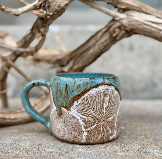 Raw Turquoise Woodgrain Mug - Tan 3